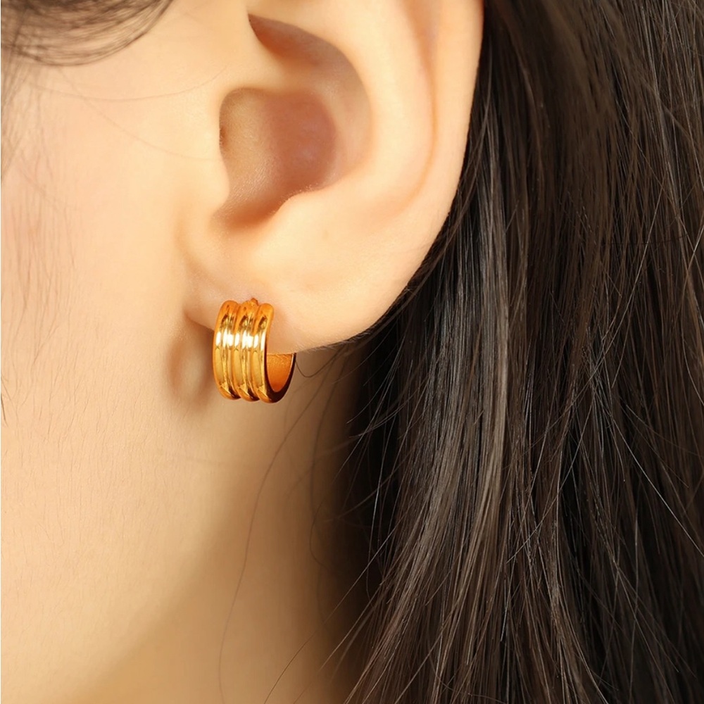 Gold-Plated Chunky Three Layer CC Shaped Open Huggie
